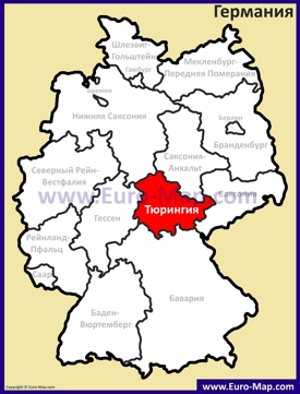 Тюрингия на карте Германии