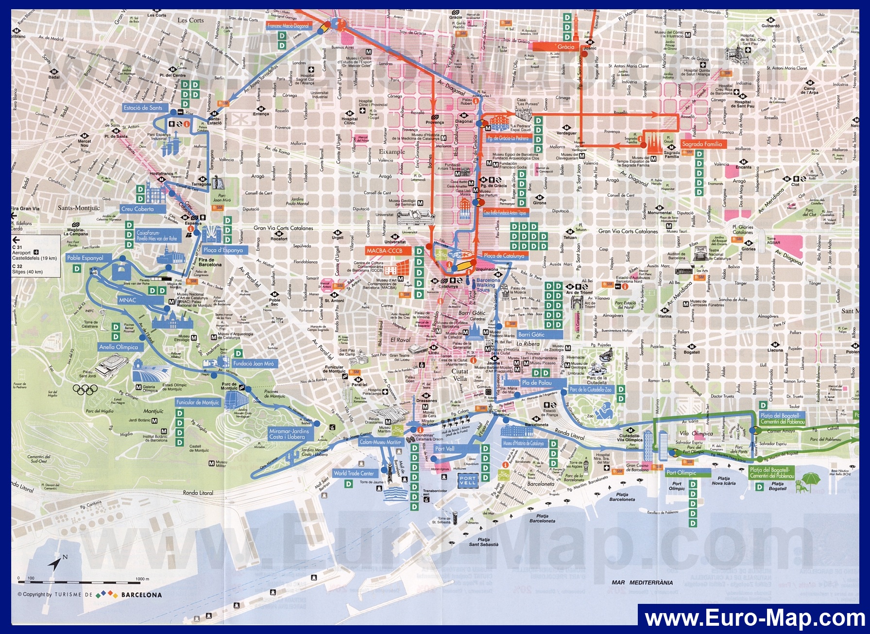 карта центра города Барселона с