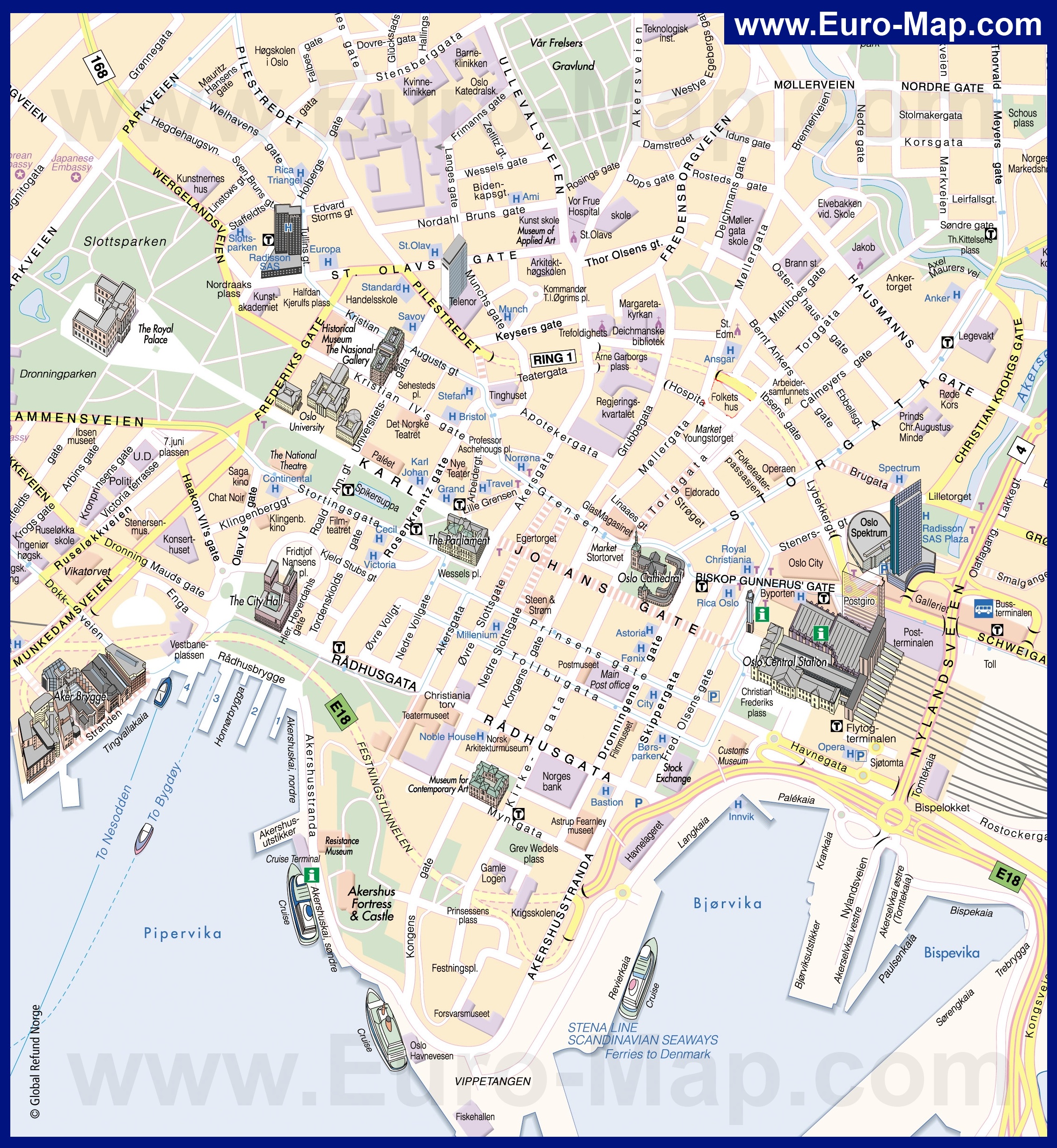 Карты Осло | Подробная карта Осло с достопримечательностями | Карта