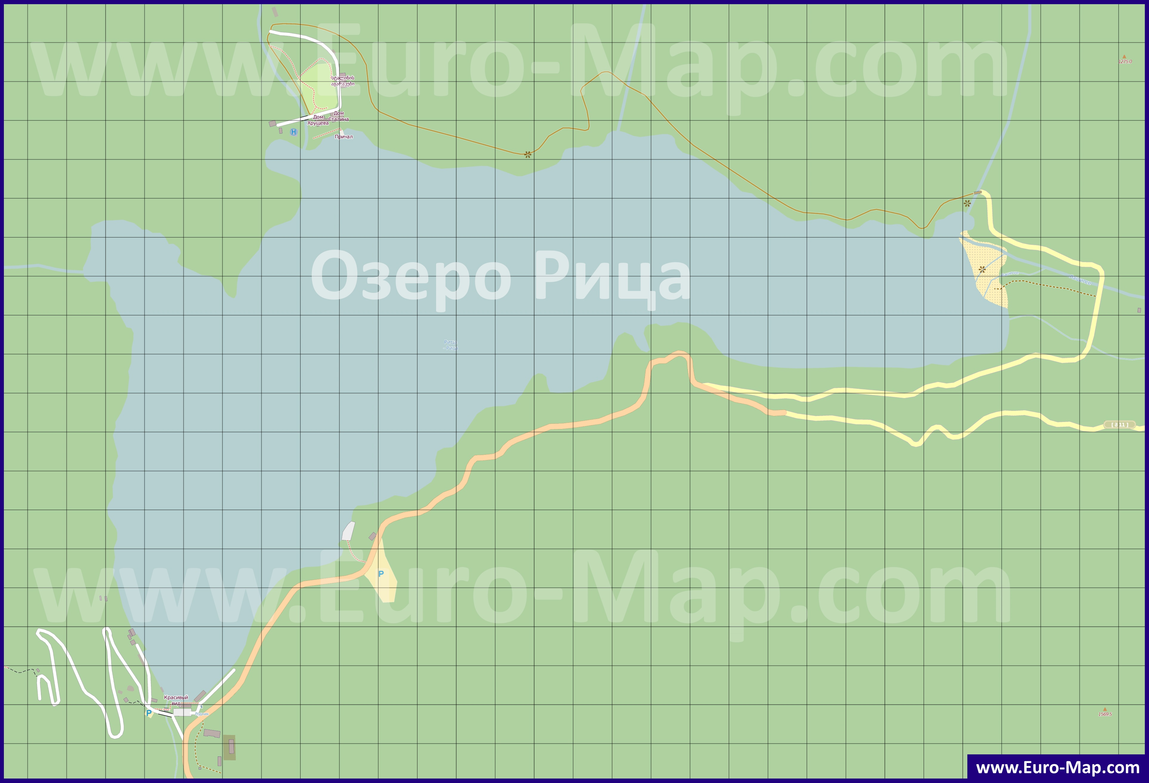 Озеро Рица Абхазия на карте Абхазии