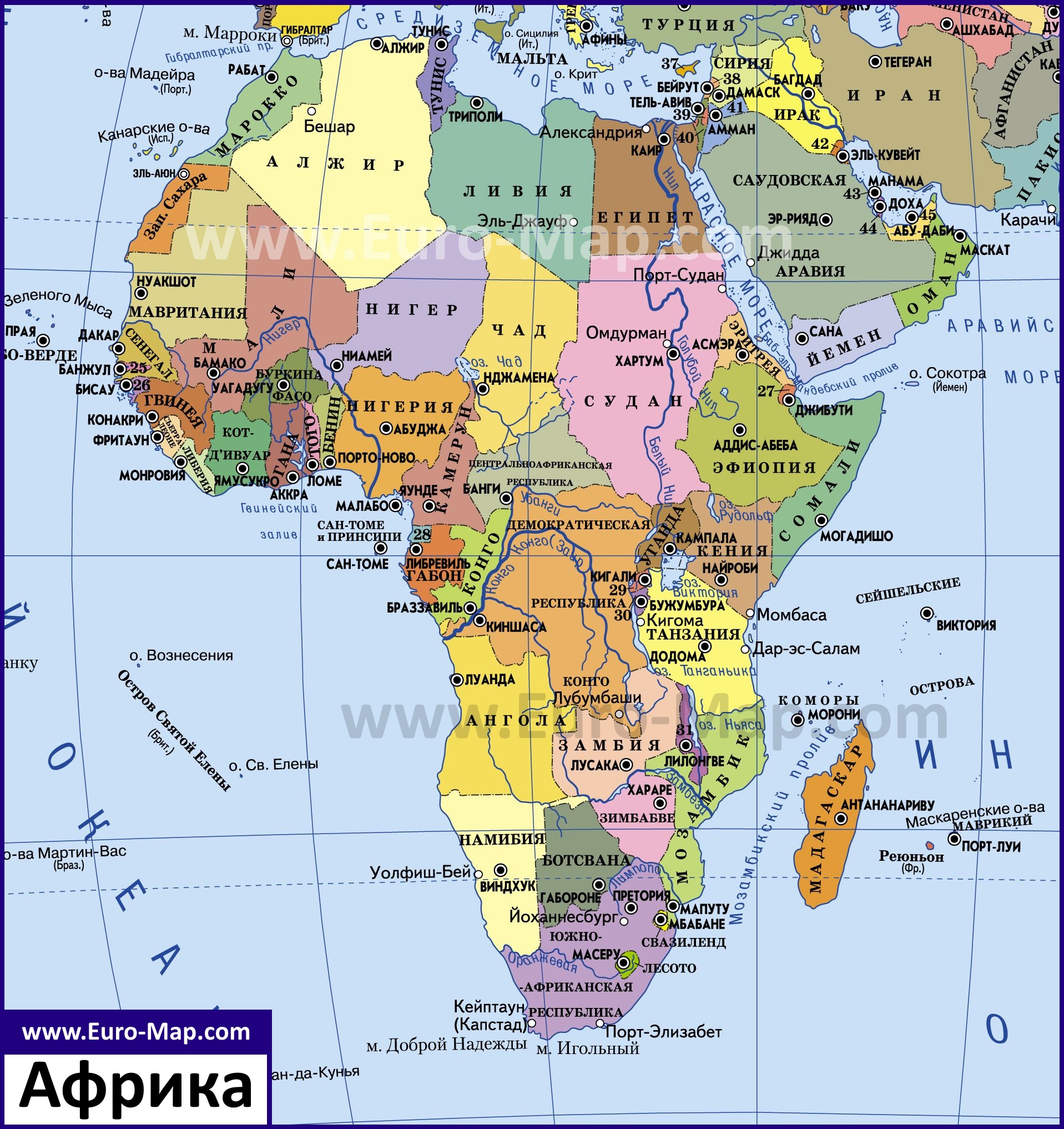 Карта Африки | Подробная политическая и физическая карта Африки на