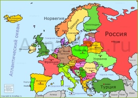 Карта Европы со странами и столицами