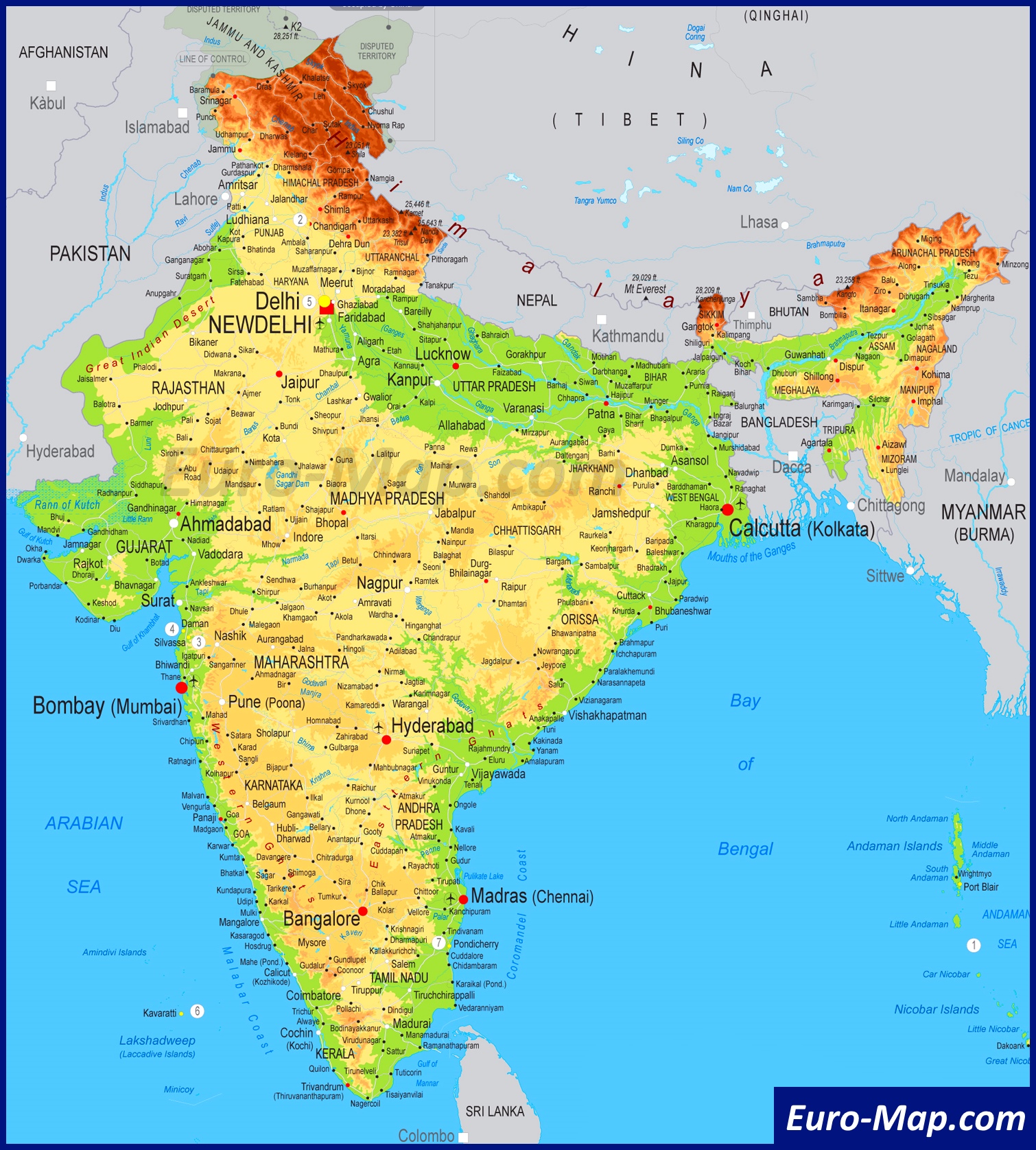 Карта индии реки