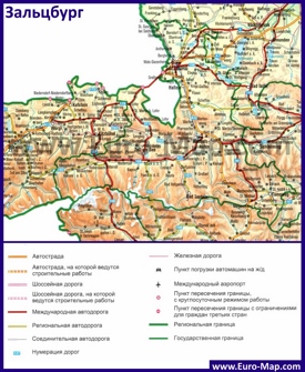 Подробная автомобильная карта дорог земли Зальцбург