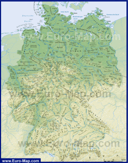 Физическая карта Германии на немецком языке