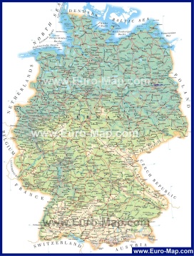 Географическая карта Германии с городами