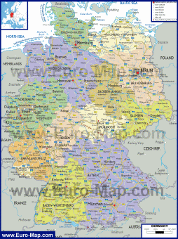 Политическая карта Германии с городами