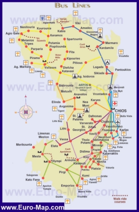 Подробная туристическая карта острова Хиос