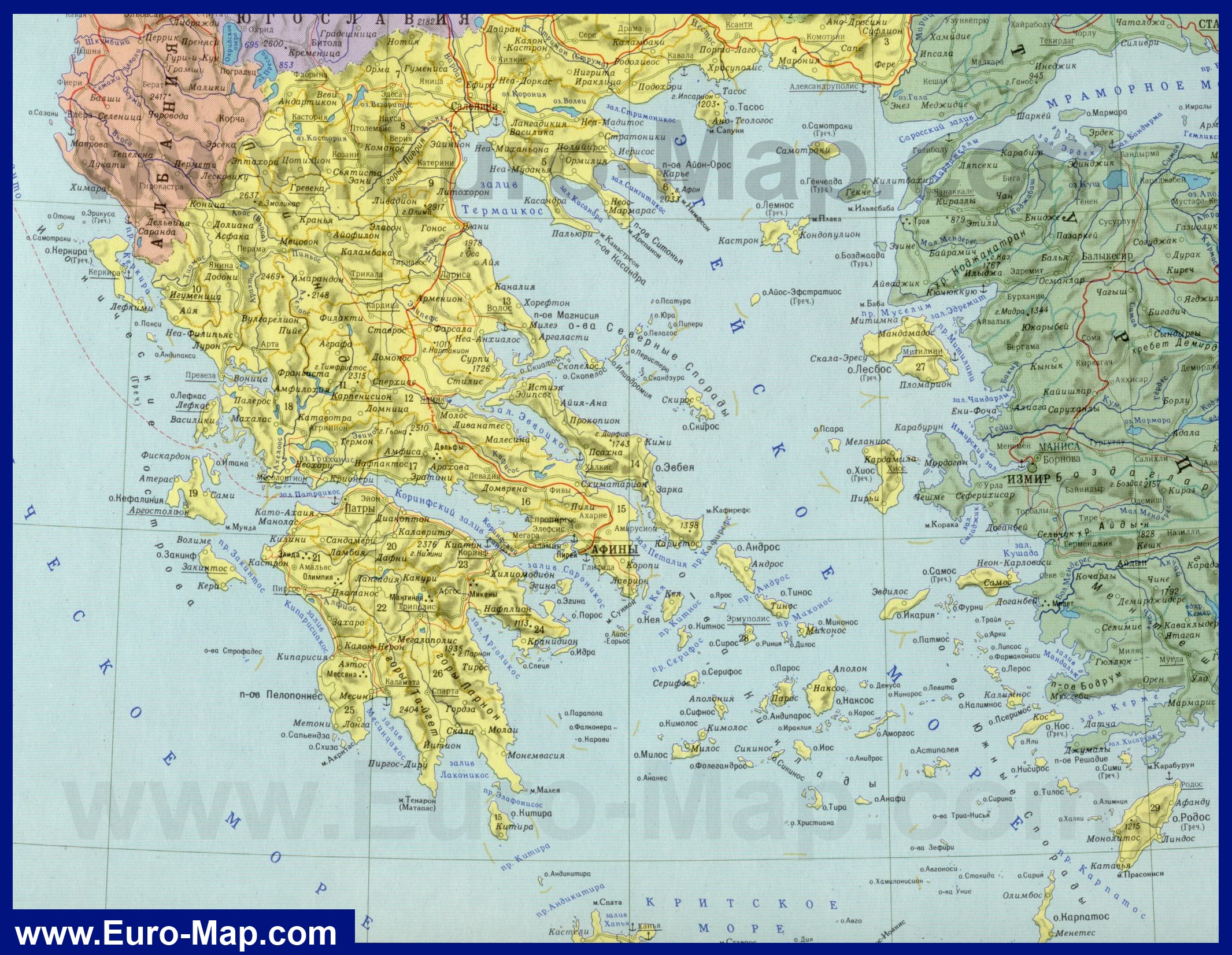 Карта греции с достопримечательностями