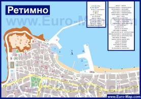 Туристическая карта Ретимно с достопримечательностями