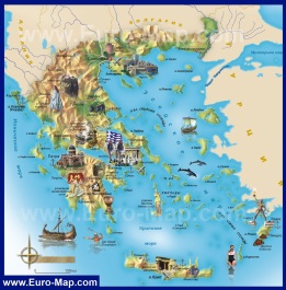 Туристическая карта Греции с курортами на русском языке