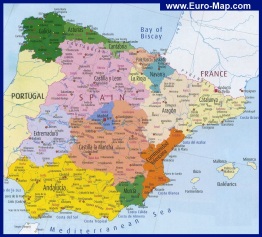 Карта регионов Испании с городами