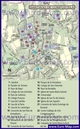 Карта Сантьяго-де-Компостелы с достопримечательностями