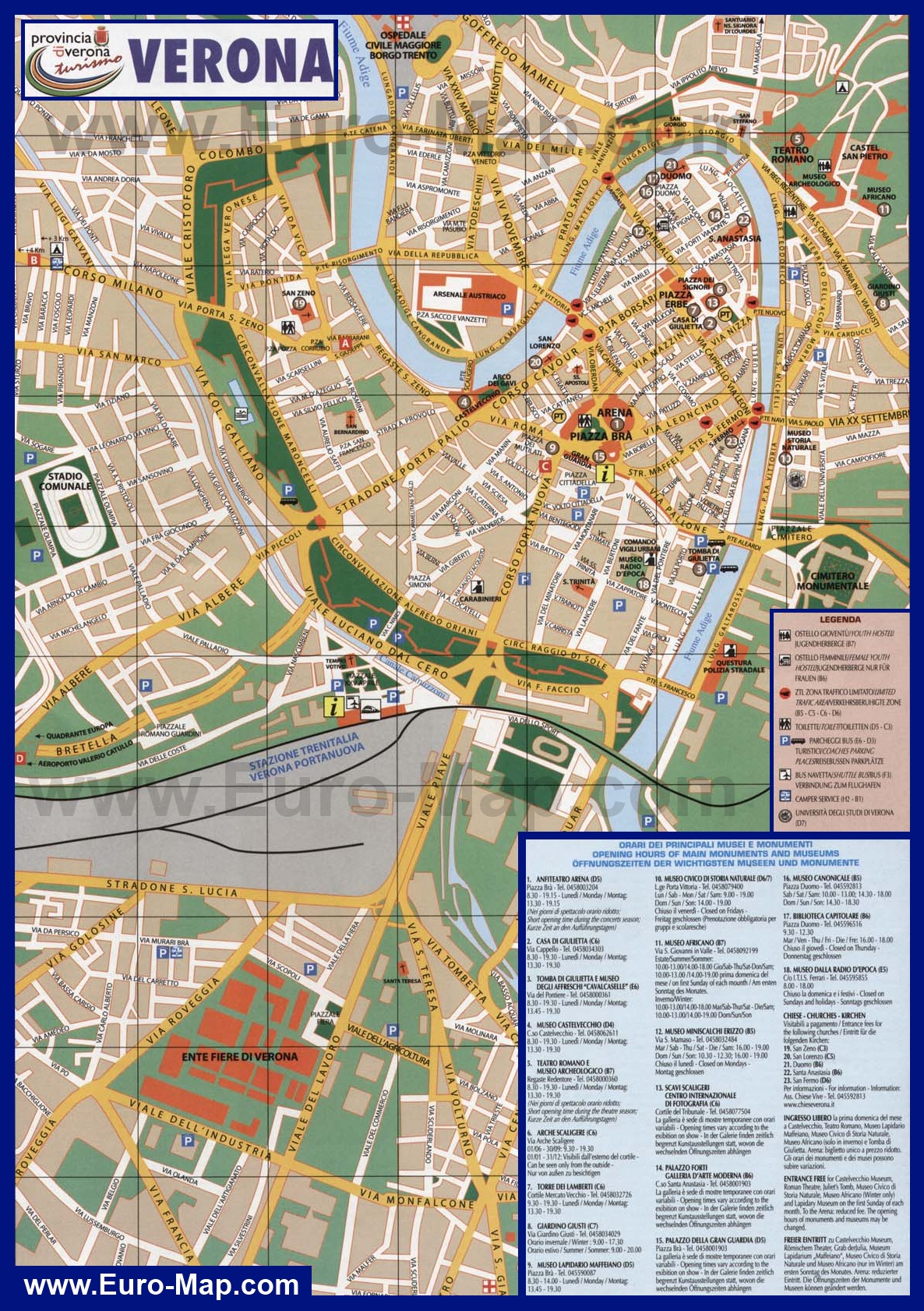Карты Вероны | Подробная карта города Верона с достопримечательностями .