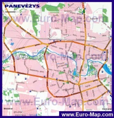 Карта города Паневежис с достопримечательностями
