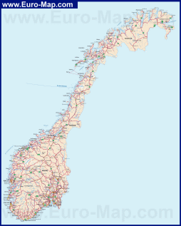 Подробная карта Норвегии с городами