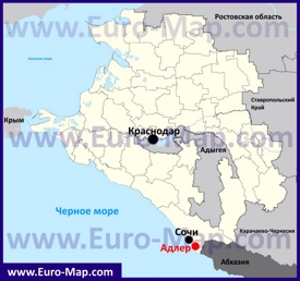 Адлер на карте Краснодарского края