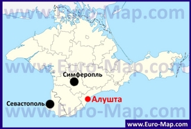 Алушта на карте Крыма