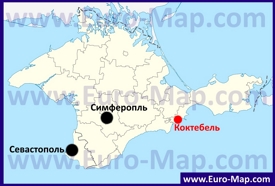 Коктебель на карте Крыма