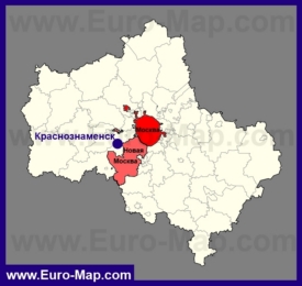 Краснознаменск на карте Московской области