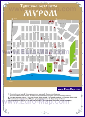 Карта центра Мурома с достопримечательностями