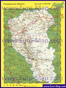 Автомобильная карта дорог Кемеровской области