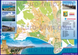 Подробная туристическая карта города Судак с достопримечательностями, отелями и санаториями