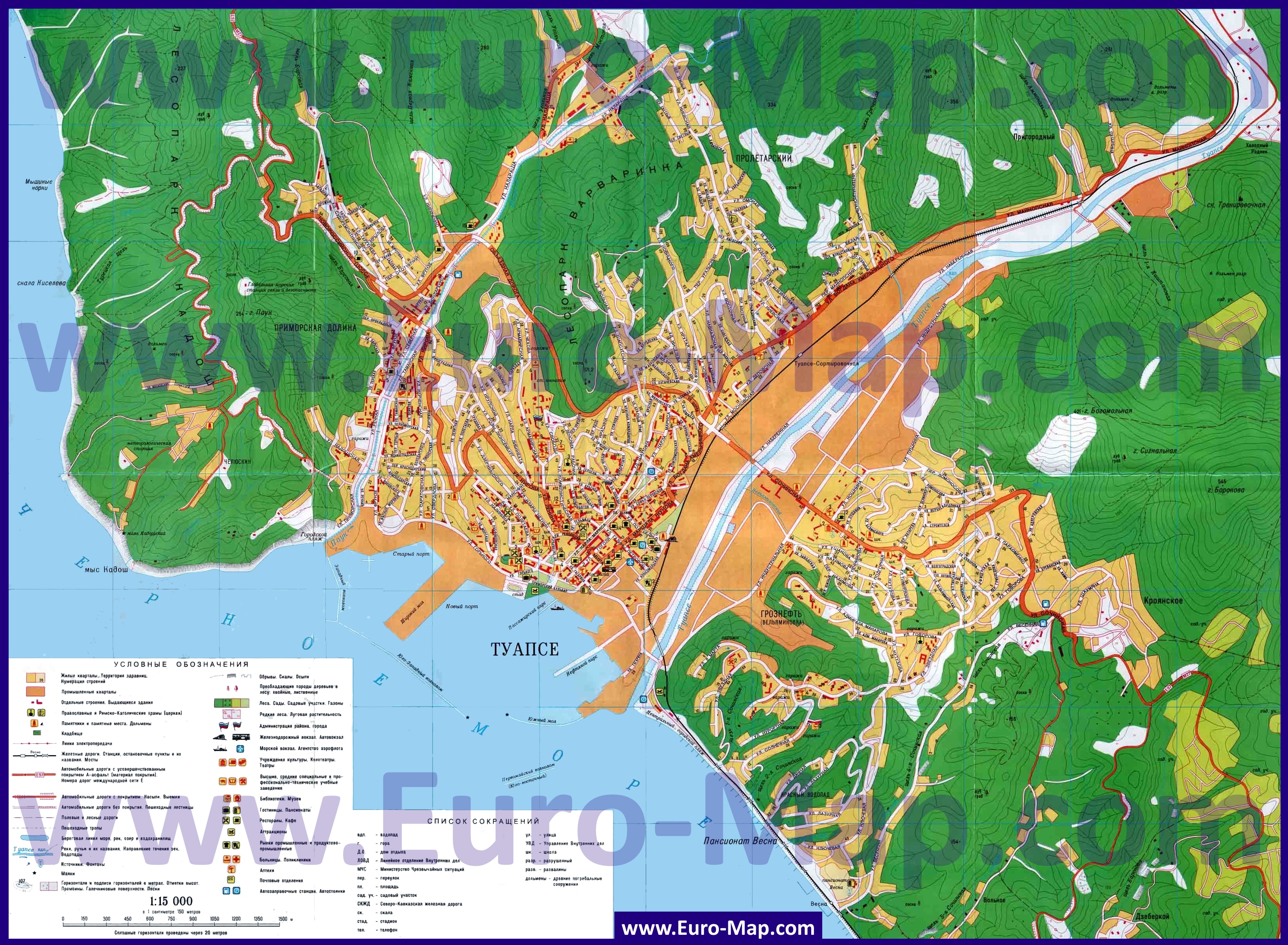 Туапсе карта города с улицами и домами