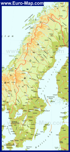 Физическая карта Швеции