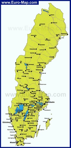 Карта Швеции с городами