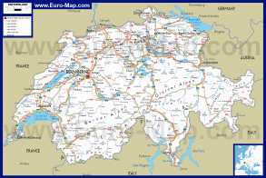 Карта дорог Швейцарии с городами