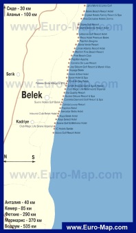 Карта отелей Белека