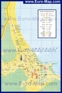 Подробная карта города Кемер с достопримечательностями и отелями