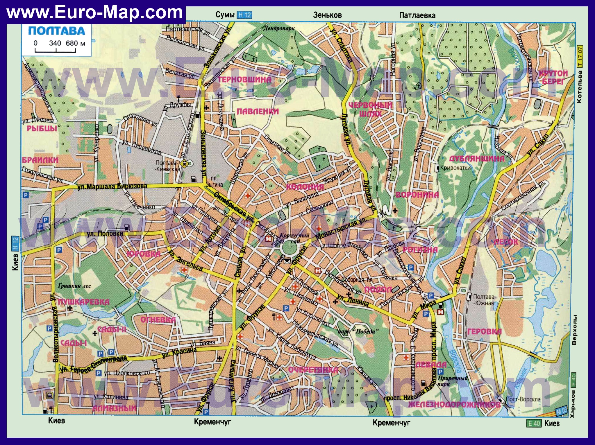 Карты Полтавы - Подробная карта города Полтава с улицами и номерами ...