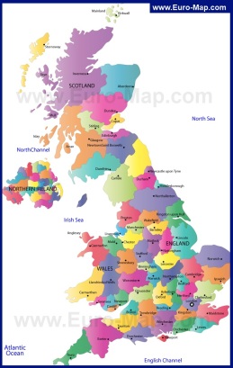 Административная карта Великобритании с районами