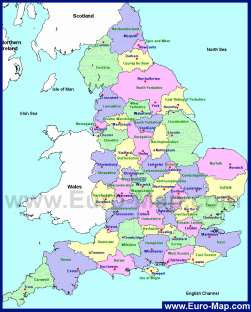 Административная карта Англии с графствами