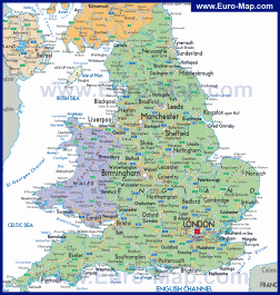 Политическая карта Англии с городами