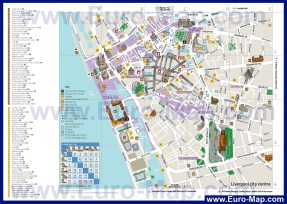 Карта Ливерпуля с отелями и достопримечательностями