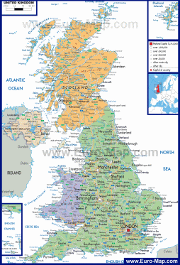 Политическая карта Великобритании на английском языке