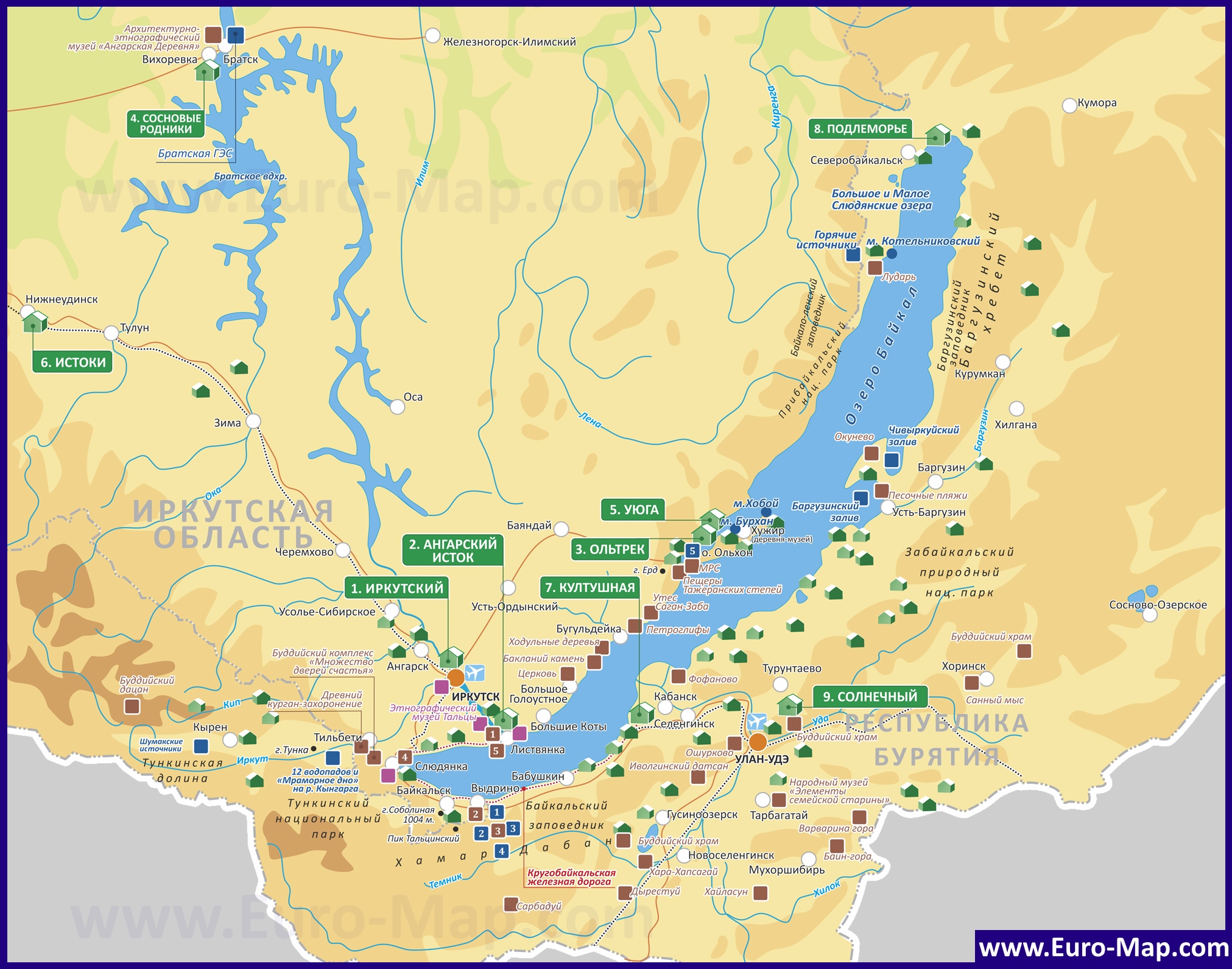 Где находится байкал страна. Карта Байкала подробная с населенными пунктами. Карта озера Байкал с населенными пунктами подробная. Окрестности озера Байкал карта. Карта озера Байкал с населенными.
